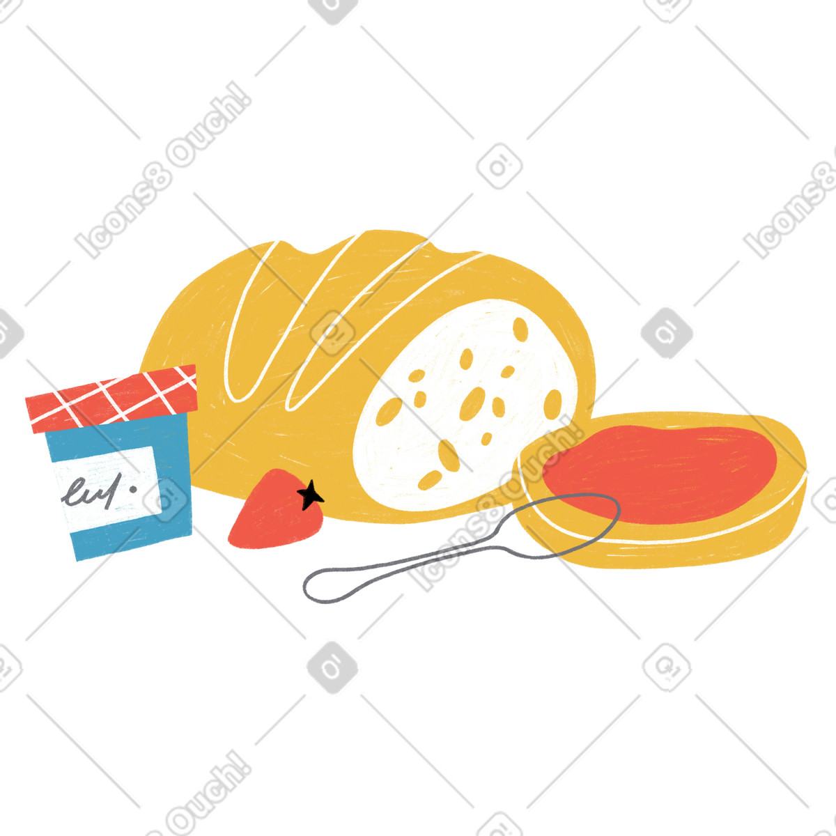 Bread with strawberry jam for breakfast illustration in Tutti style download in PNG, SVG