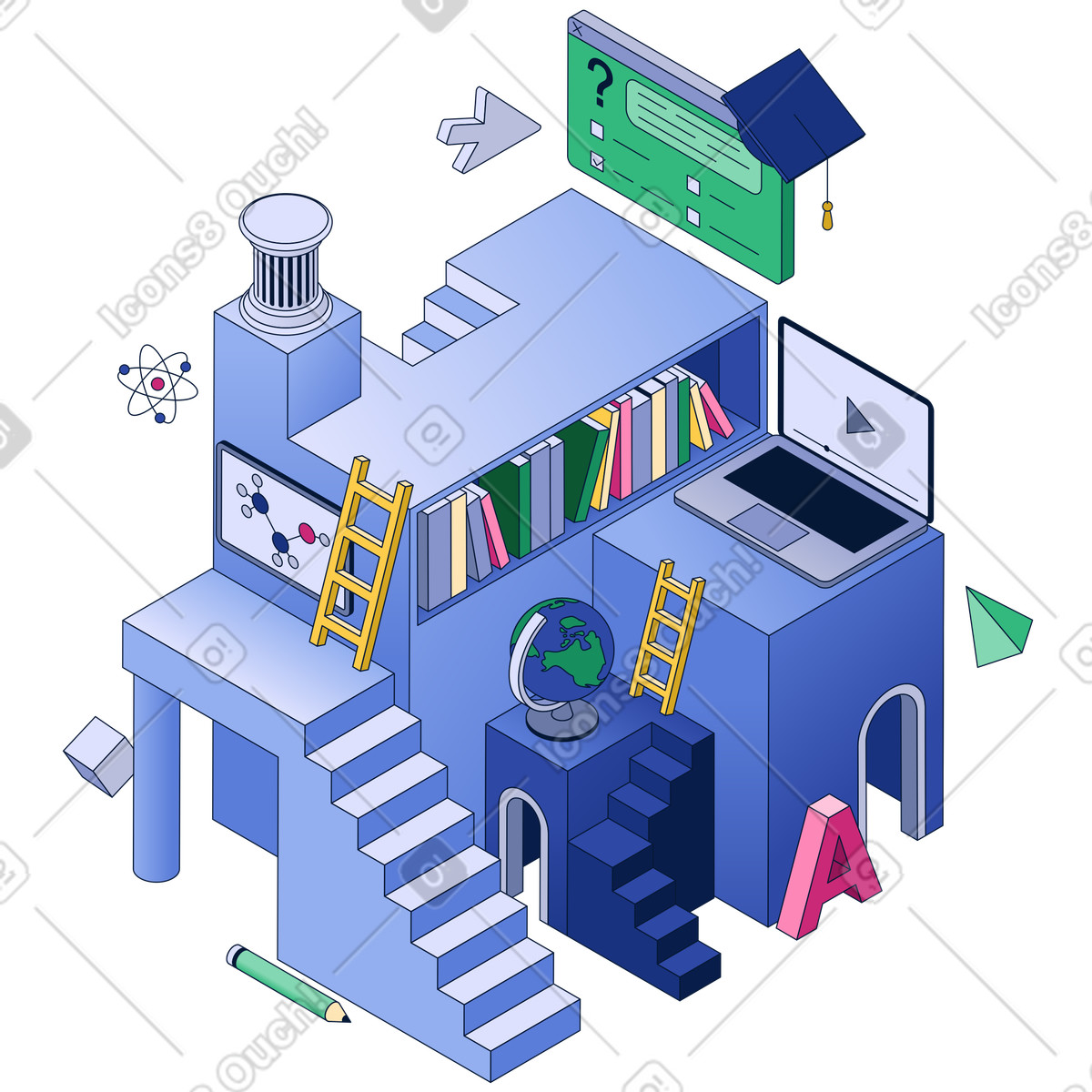 Different types of education or educational ladder illustration in Neat style download in PNG, SVG