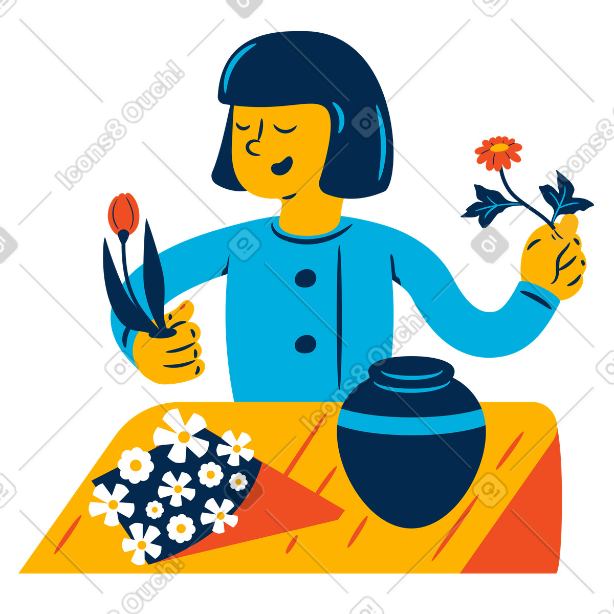 Ilustração de Florista fazendo um buquê em no estilo Flame para baixar em PNG, SVG