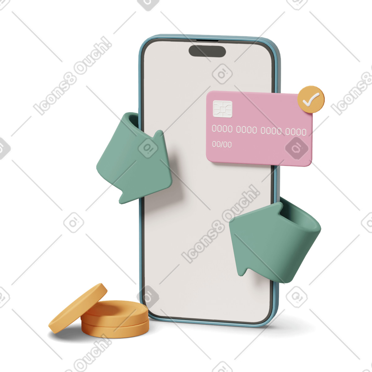 Mobile banking cashback illustration in 3D Casual life style download in PNG, SVG