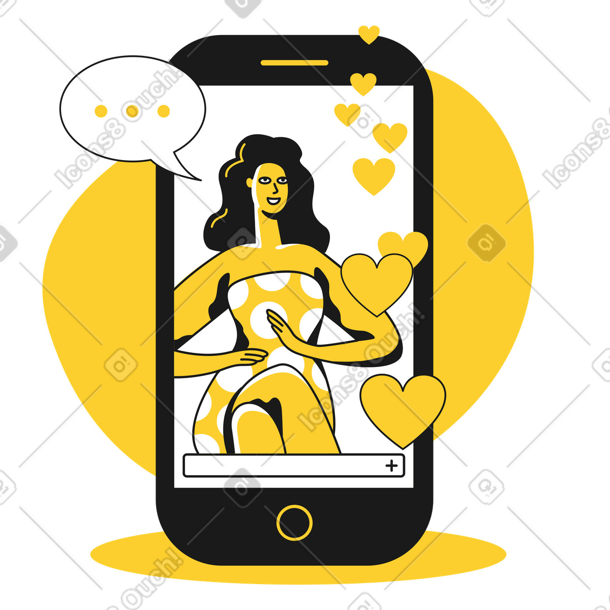 Taxi スタイルの 女性との電話とinstagramのビデオストリーム のイラストをPNG、SVG形式でダウンロード
