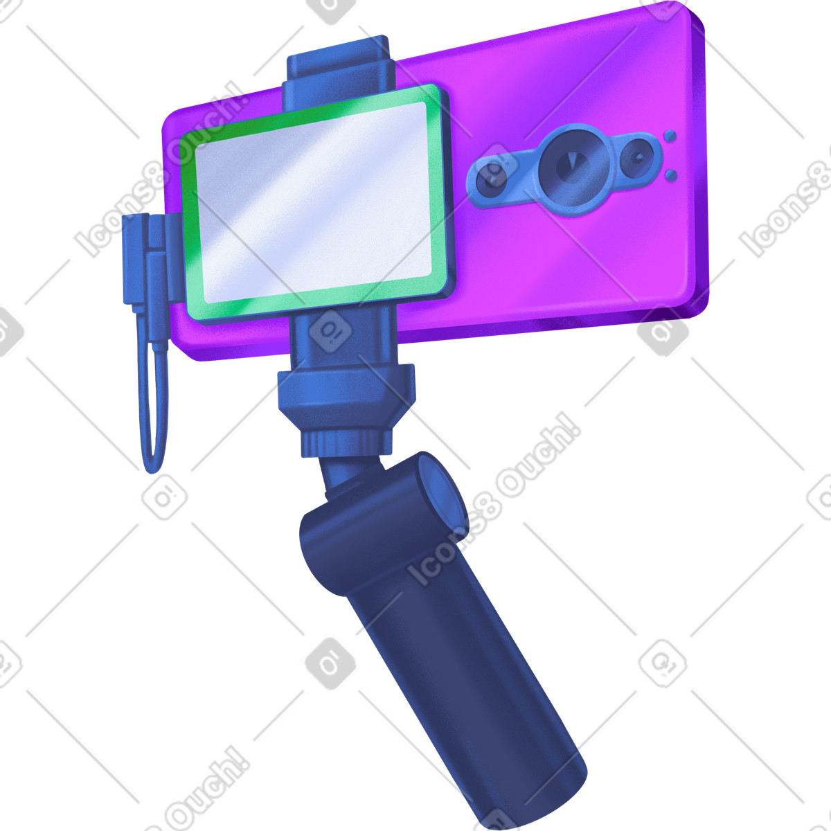Purple phone on a handheld tripod for video recording illustrazione in stile Smart scarica in PNG, SVG