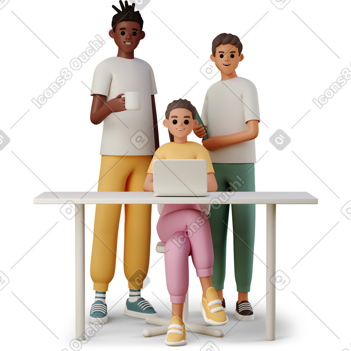 3D Casual life 스타일의 Collegues working at the desk 일러스트레이션 PNG, SVG 다운로드