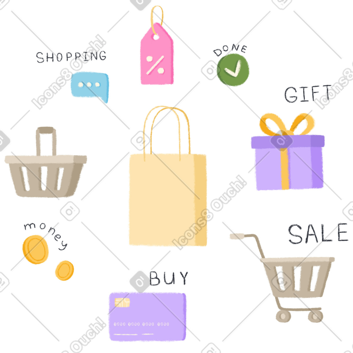 Set shopping illustrazione in stile Toscana scarica in PNG, SVG