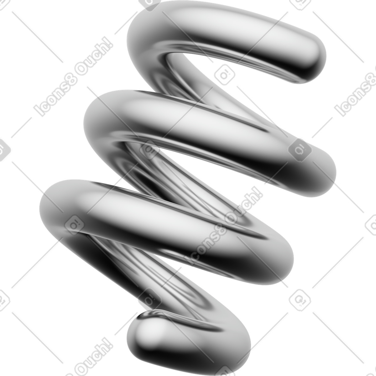 Silver metal spring, chrome helix coil, industrial item illustration in 3D Playful style download in PNG, SVG