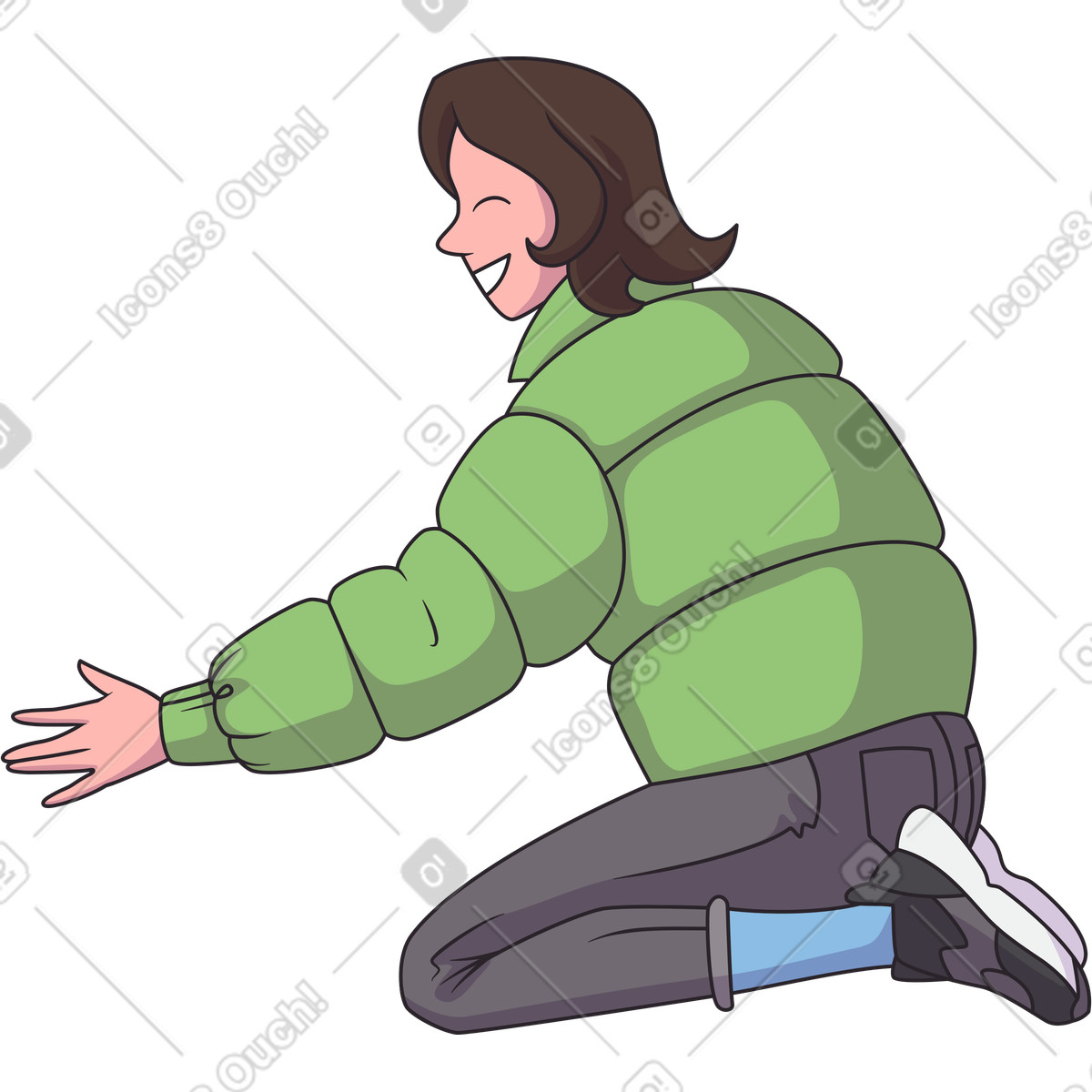 Eastwood スタイルの Happy woman sitting in winter jacket のイラストをPNG、SVG形式でダウンロード