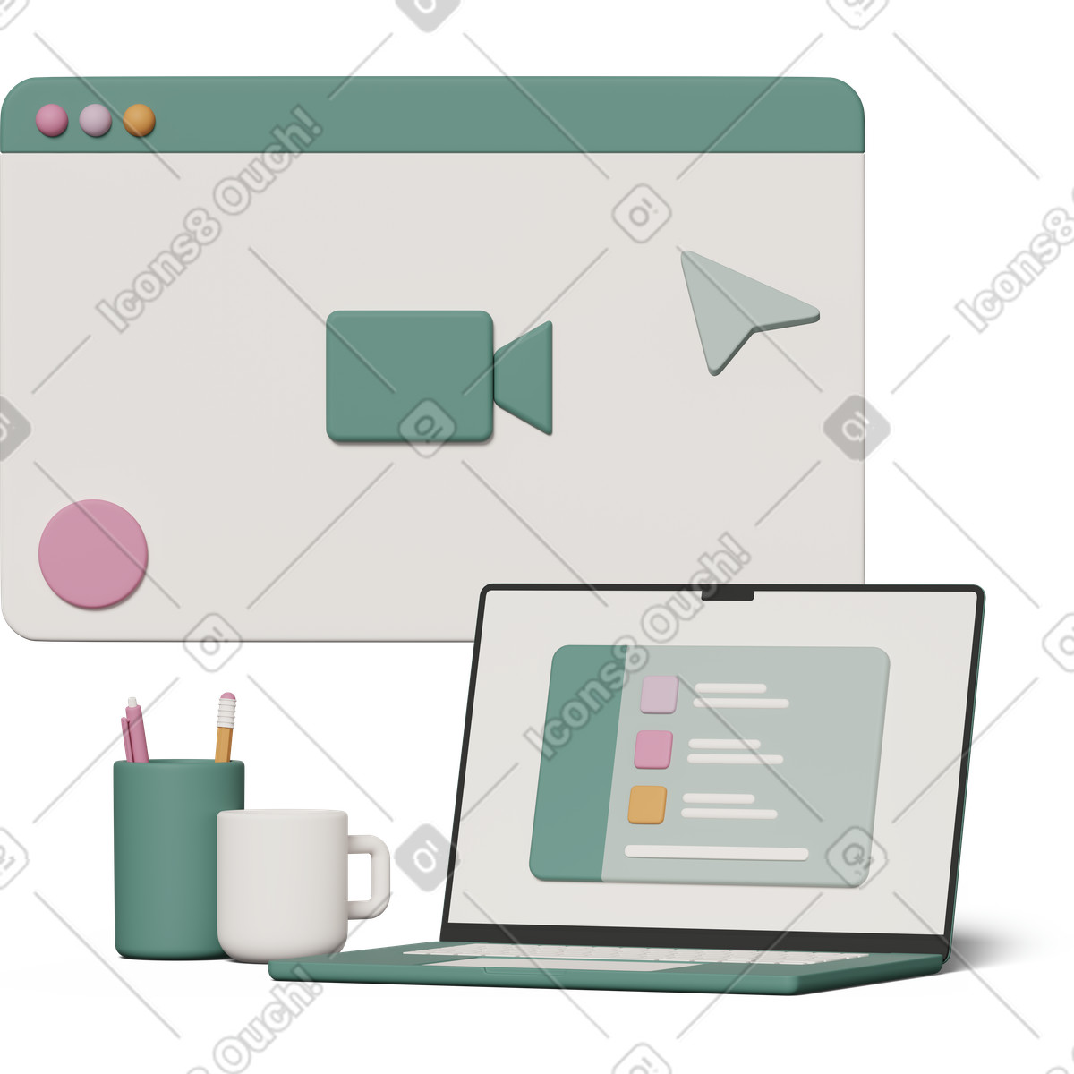 3D Casual life 스타일의 Laptop with open window 일러스트레이션 PNG, SVG 다운로드