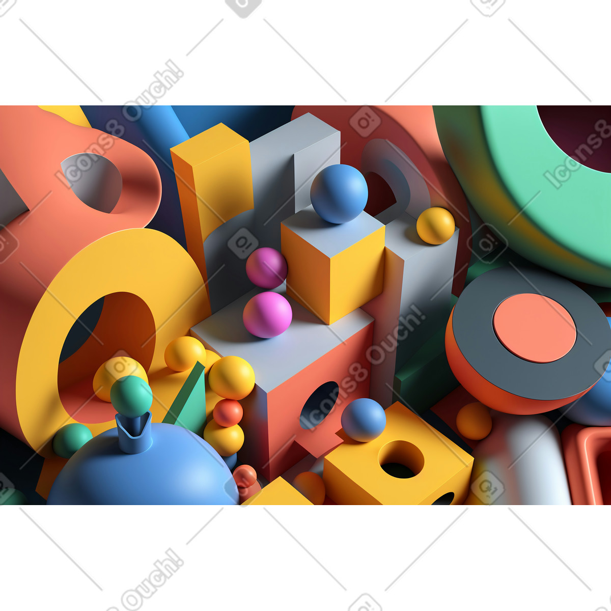 Experimental スタイルの 3D abstract composition with geometric shapes のイラストをPNG、SVG形式でダウンロード