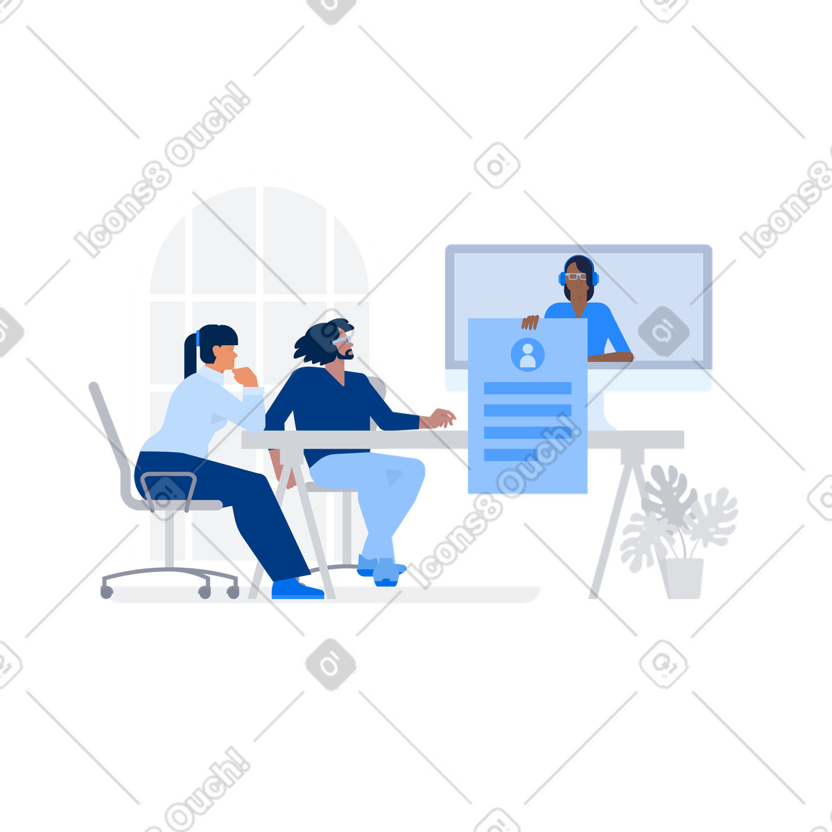 Ilustración Entrevista online con candidato por zoom en estilo Urban a descargar en PNG y SVG