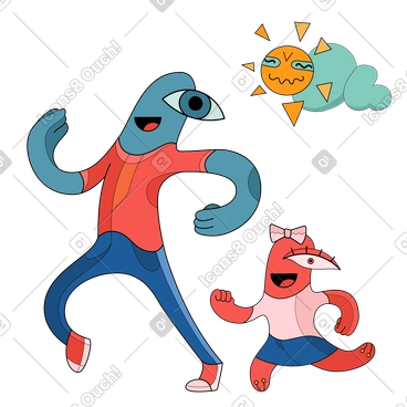 Dad and his daughter running while jogging PNG, SVG
