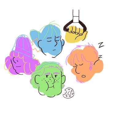Five colorful, abstract faces with varied expressions - Blobby style illustration
