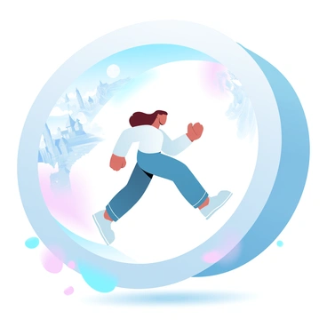 A person is stepping through a circular portal that emits a soft glow. The portal is filled with vibrant gradient pastel colors and depicts various historical eras, including an ancient Roman scene, a medieval village, and a futuristic cityscape. The person is dressed in modern clothing, with their body partially immersed in the portal, creating a sense of motion. Surrounding the portal are subtle splashes of color that blend into the backdrop, enhancing the transition between eras.