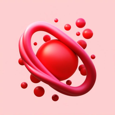 "Red blood cells" in various shades of red, "dancing in a ribbon-like formation" as they move through the "bloodstream." The "bloodstream" is a deep, rich red color with a soft, flowing texture. The "red blood cells" are spherical in shape, reflecting light as they twist and turn gracefully in the "ribbon-like" pattern, creating a sense of movement and fluidity.