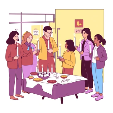 A group of individuals stands in a warmly lit room, each holding a candle. The candles are of varying heights and colors. The individuals are focused and thoughtful as they carefully write personal wishes on their candles with small markers. Some candles are adorned with decorative elements such as ribbons and stickers. In the background, there are festive decorations and a table set with additional candles, creating a cozy atmosphere. The expressions on the individuals' faces reflect anticipation and hope as they prepare to dedicate their candles during the Advent service.