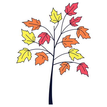 Falling autumn leaves illustrated with delicate line work