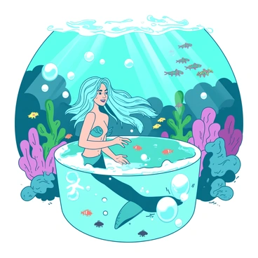 A whimsical scene of a mermaid taking a bath underwater