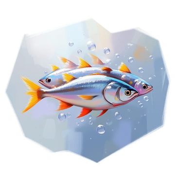 A dense school of sardines swimming closely together in a fluid motion, creating a dynamic pattern in the water. The sardines are silver with a slight iridescence, reflecting light as they move. The scene captures the intricate formation of the fish, showcasing how they maneuver as one entity. Some sardines are oriented towards the viewer, while others are seen from the side, demonstrating their streamlined bodies. Bubbles rise around them, and the water appears to ripple with their swift movements.