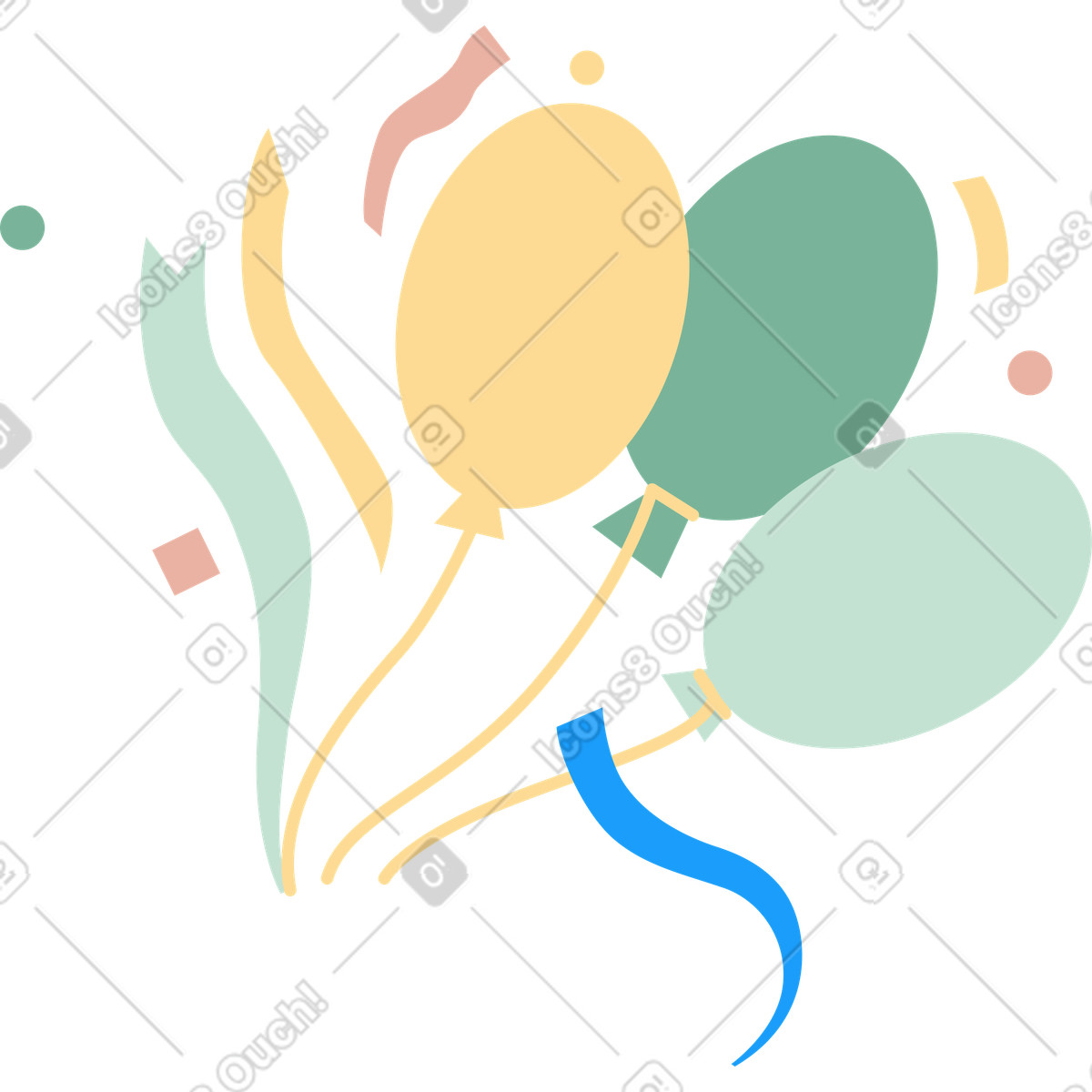 Colorful balloons and confetti illustration in Kiddo style download in PNG, SVG