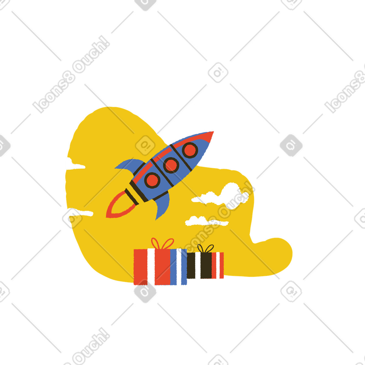 Rocket flying away after completing order illustration in Bermuda style download in PNG, SVG