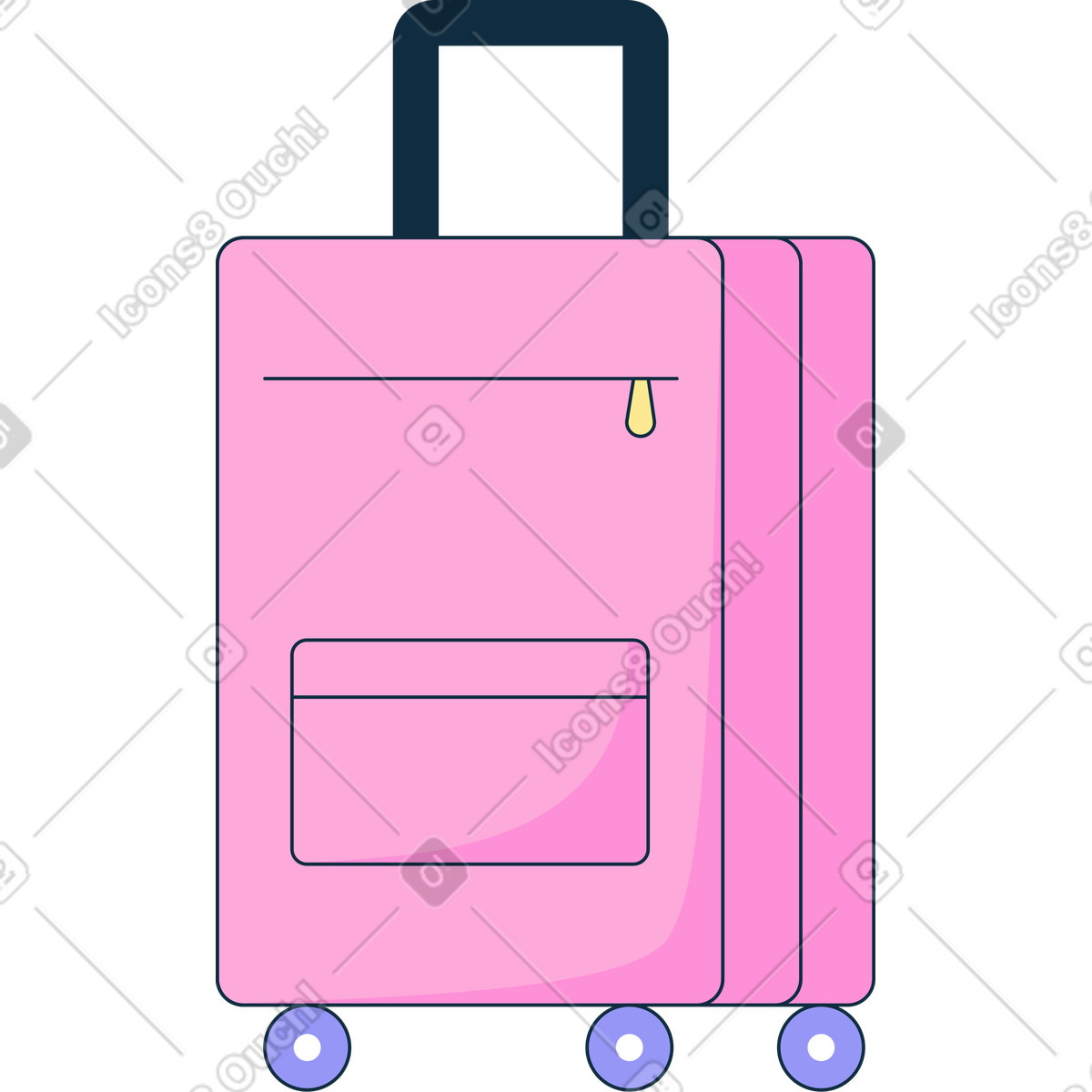 Rosa koffer auf rollen-Illustration im Bubble gum-Stil als Download in PNG, SVG