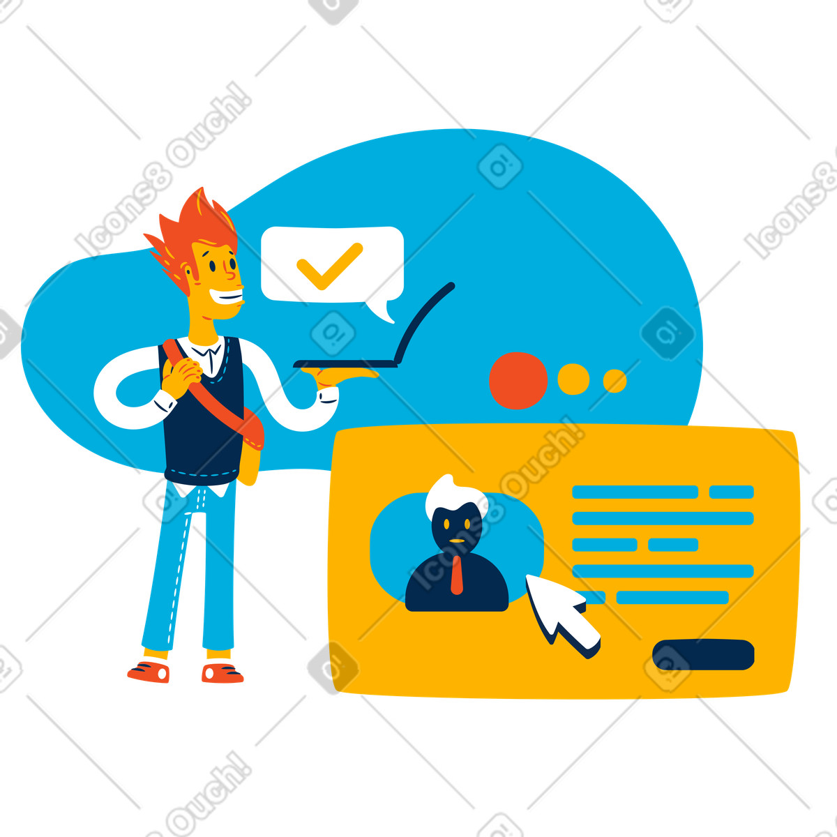 Uomo che modifica il suo curriculum online illustrazione in stile Flame scarica in PNG, SVG