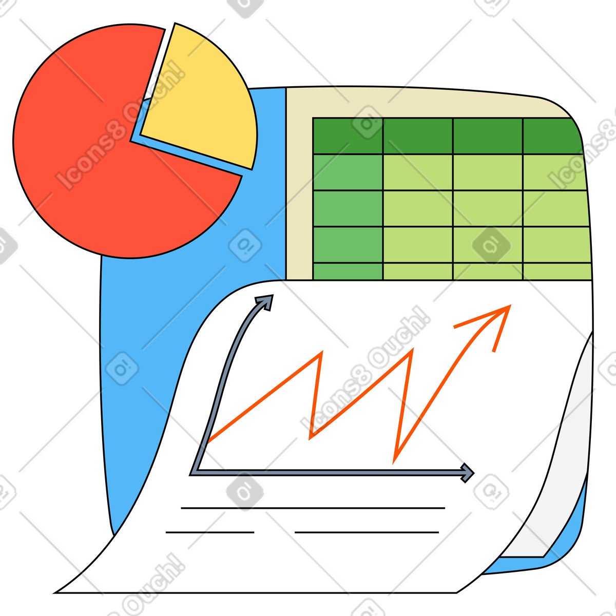Illustration Financial Data Analytics and Growth Chart dans le style Kindy à télécharger aux formats PNG, SVG