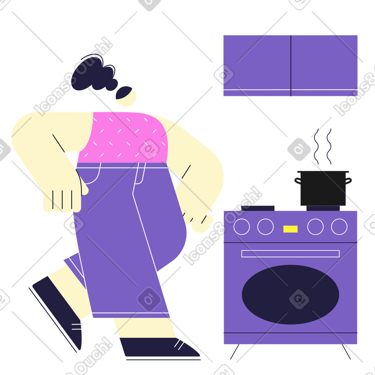 下载 Mellow 风格的 女人在炉子上准备食物 插画，支持 PNG、SVG 格式