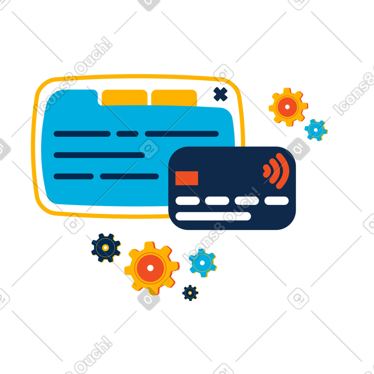 Finanza digitale: online banking e pagamenti con carta illustrazione in stile Flame scarica in PNG, SVG
