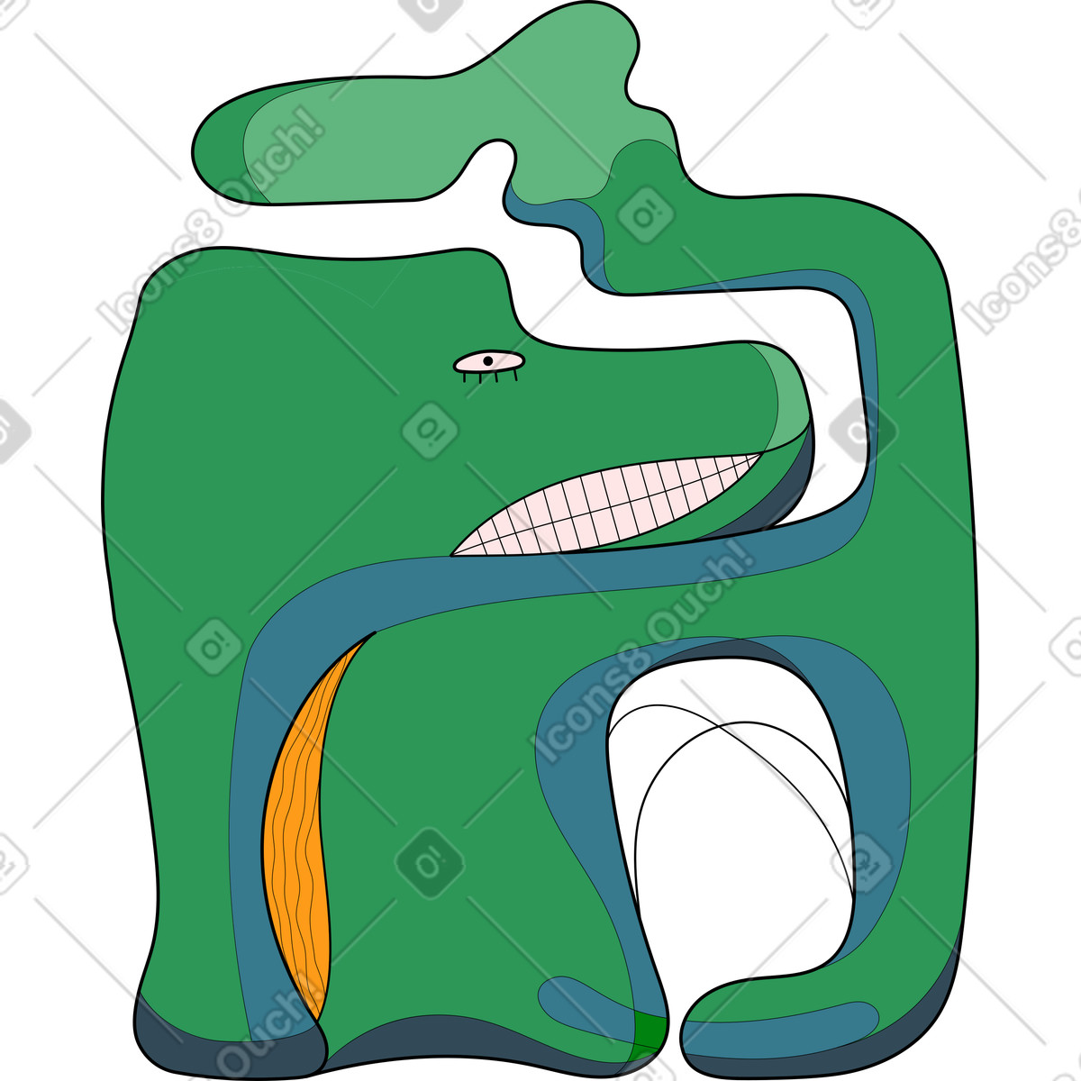Green creature with teeth illustrazione in stile Surr scarica in PNG, SVG