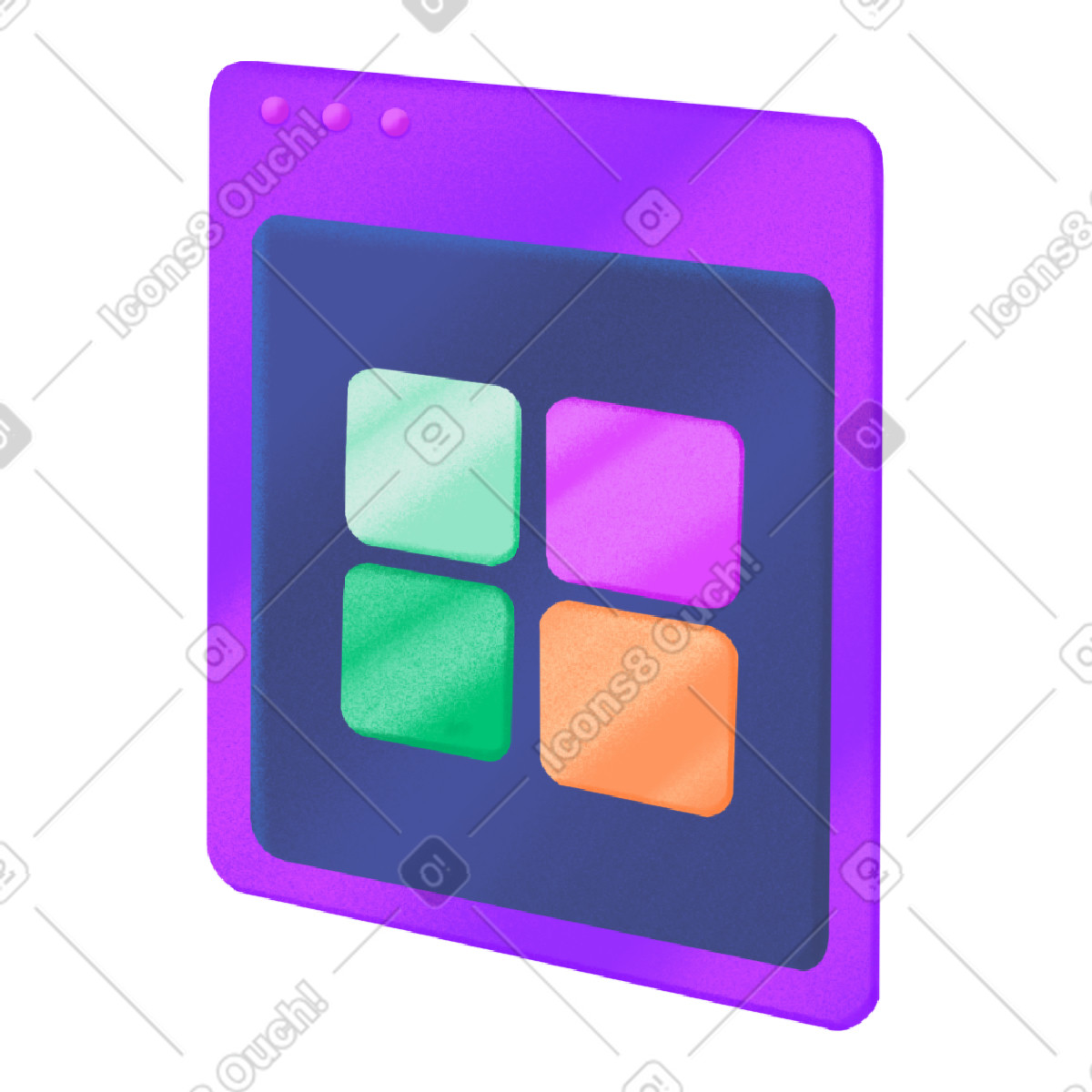Purple application window with colored squares illustration in Smart style download in PNG, SVG