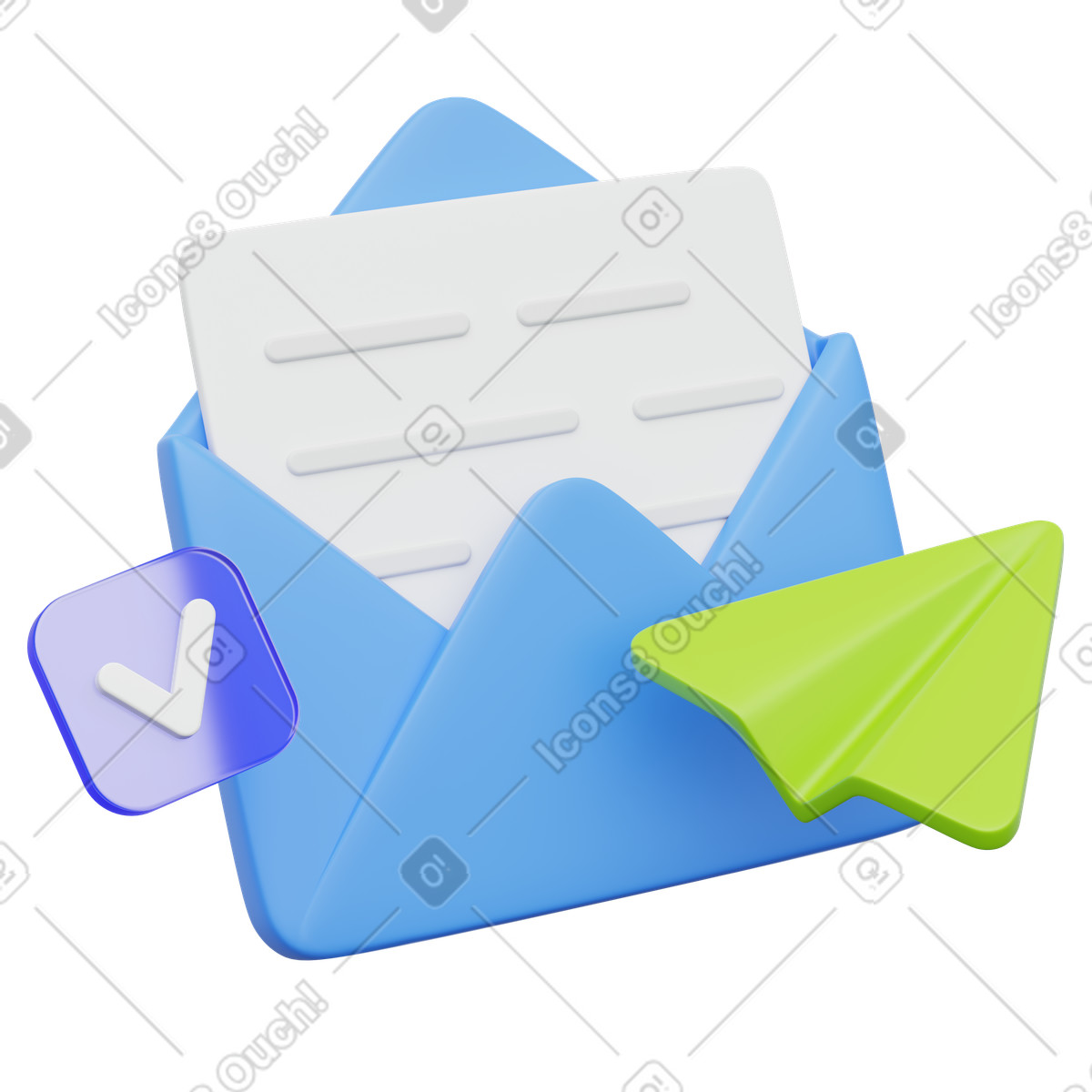 Ilustração de Email delivery confirmation with envelope and paper plane icon em no estilo 3D Playful para baixar em PNG, SVG