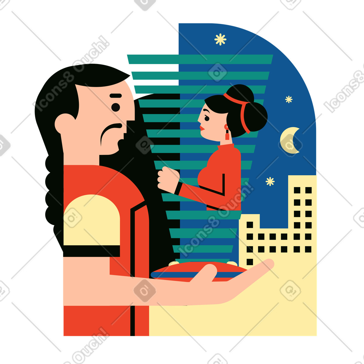 Man talking to a virtual assistant in vr illustration in PNG, SVG
