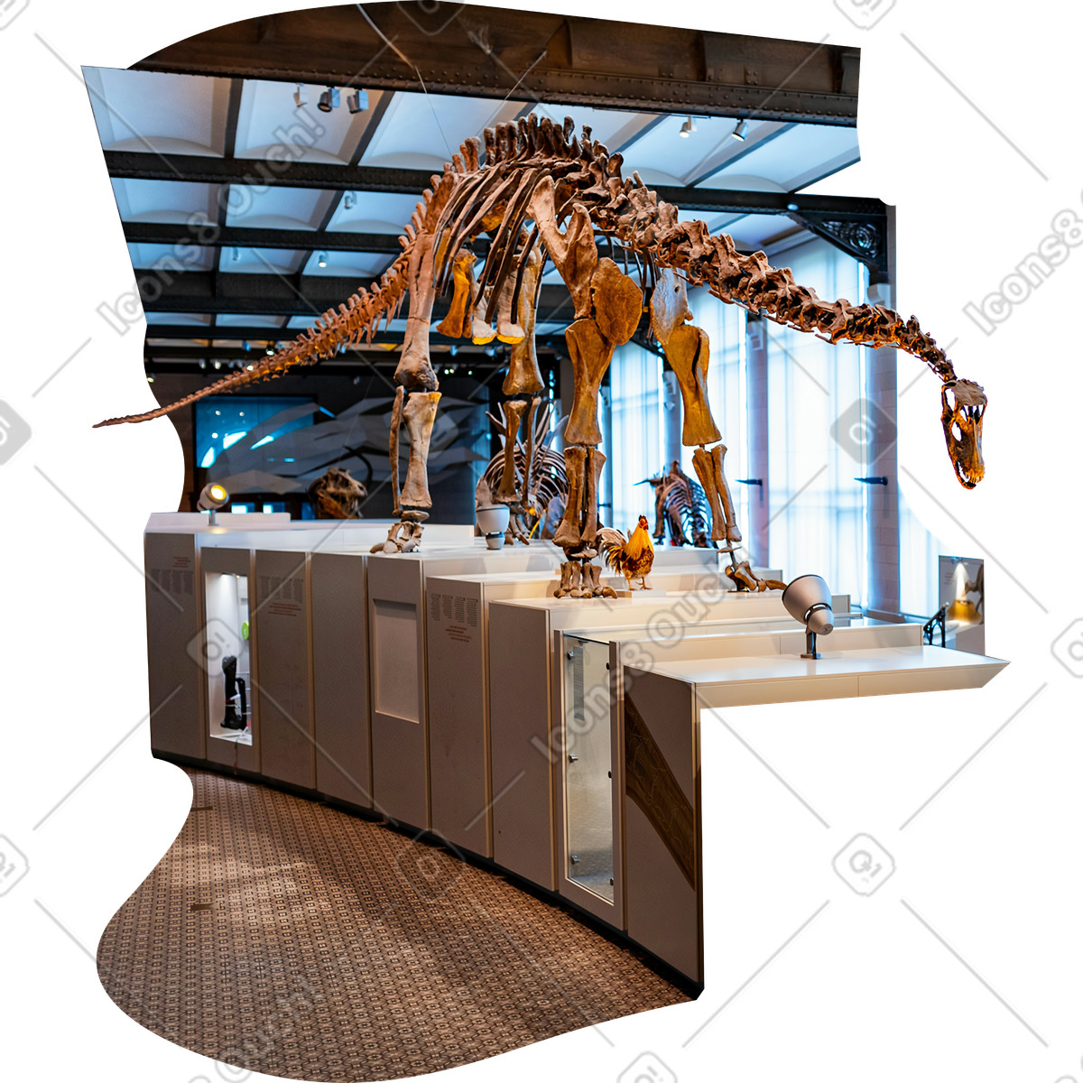 Background with a museum and dinosaur skeleton illustration in Everyday style download in PNG, SVG