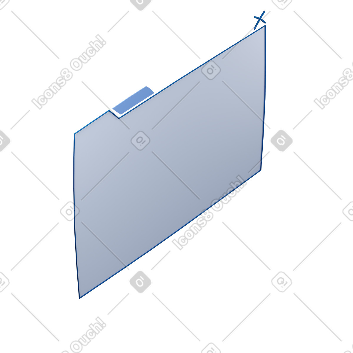 3D Buddy スタイルの 青いブラウザウィンドウの4分の3のビューが右に曲がった のイラストをPNG、SVG形式でダウンロード
