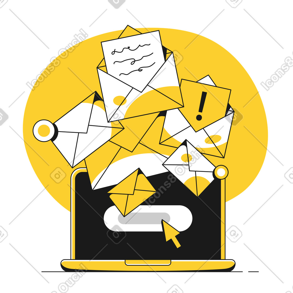 Email newsletter notifications on laptop illustration in Taxi style download in PNG, SVG