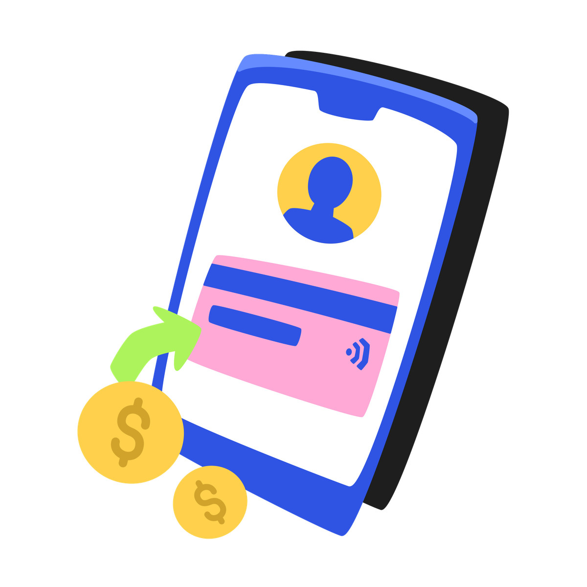 Ilustração de Top up the card account on phone with dollars em no estilo Bouncy para baixar em PNG, SVG