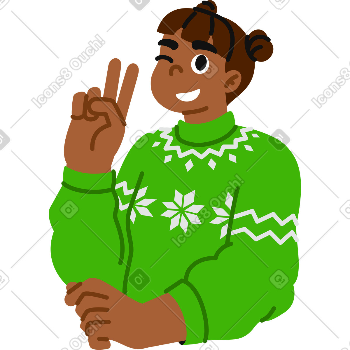 Ilustración Mujer joven mostrando gesto v en estilo Active a descargar en PNG y SVG