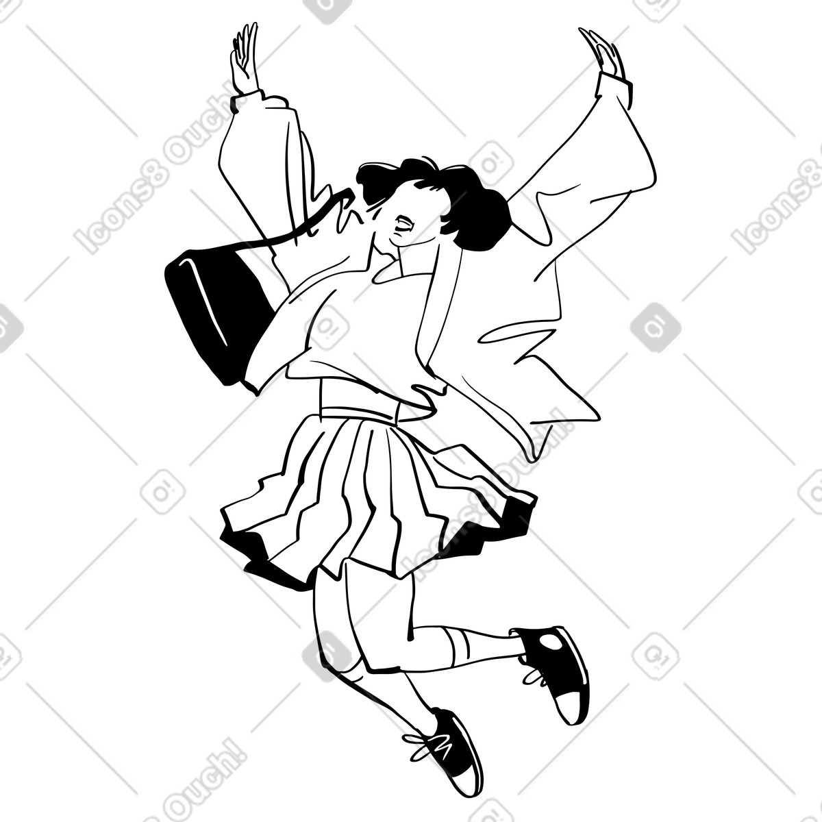 Ilustração de Garota feliz pulando alegria em no estilo Line para baixar em PNG, SVG