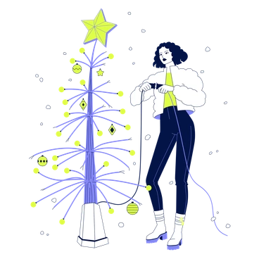 A woman decorating a Christmas tree - Glow style illustration