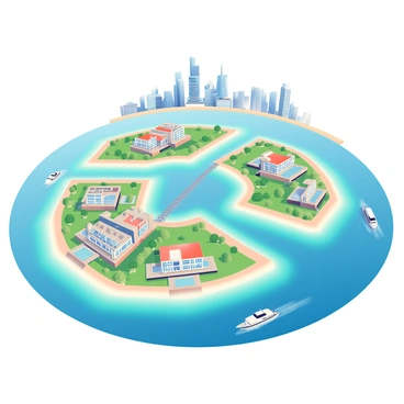 An aerial view showcases the Palm Jumeirah with its distinctive palm shape clearly defined. The palm fronds spread out symmetrically, with the trunk of the palm leading from the mainland. The surrounding waters are a vibrant turquoise, contrasting against the sandy beaches that encircle the island. There are luxury villas dotted along the fronds, each having private pools and landscaped gardens. In the background, the skyline of Dubai is visible, with tall skyscrapers adding to the modernity of the scene. A few yachts are seen gliding over the water, enhancing the luxurious ambiance of the location.