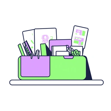 A tidy desk organizer is positioned centrally on a smooth surface. The organizer has compartments filled with various stationery items. In one compartment, there is a neatly arranged collection of paper clips, glinting in the light. Adjacent to it, sticky notes in different sizes are stacked, some slightly askew, adding a sense of organized chaos. Another compartment holds an assortment of stamps, showcasing various designs. The overall arrangement of the organizer suggests functionality and order.
