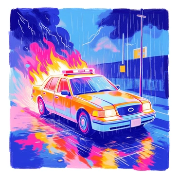 Burning police car