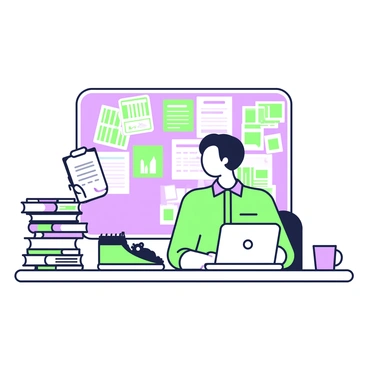 A journalist sits at a cluttered desk, focused on gathering information for an investigative report. The journalist is wearing a smart casual outfit, consisting of a button-up shirt and tailored pants. Around the journalist, there are several open files and documents scattered across the desk. A stack of folders, some labeled, is piled on one side of the desk. An old-fashioned typewriter sits in the corner, while a laptop is open in front of the journalist, displaying notes and graphs. A coffee cup rests nearby, adding to the busy atmosphere of the workspace. In the background, a bulletin board is covered with sticky notes and photographs, highlighting connections between the pieces of information.