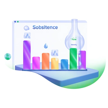A modern pastel illustration of a visual chart showcasing various substances and their solubility in water. The chart includes colorful bars representing different substances, each labeled with their names in clear, readable fonts. Some substances are shown with high solubility, indicated by taller bars in vibrant blue, while others have low solubility, represented by shorter bars in muted shades. Icons of water droplets are placed next to the bars to emphasize the theme of solubility, and a light background enhances the visibility of the chart elements.