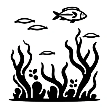 An underwater scene featuring various fish swimming among coral formations.