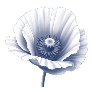 A close-up view of a single "poppy flower" with intricate details. The flower has "delicate petals" that are slightly ruffled around the edges. The center of the flower is "dark," creating a striking contrast with the surrounding petals. The background is soft, allowing the flower to stand out prominently in the composition. The overall focus is on the texture of the petals and the depth of the center, highlighting the natural beauty of the flower.