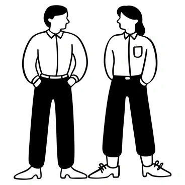 A black-and-white illustration featuring a silhouette of a character on one side, with distinct and exaggerated features that differ greatly from the character standing beside it. The actual character has realistic proportions and detailed attire, contrasting sharply with the exaggerated silhouette. The background is minimal, emphasizing the juxtaposition between the silhouette and the character. The outline of the silhouette is bold, while the character's details create a striking visual comparison.