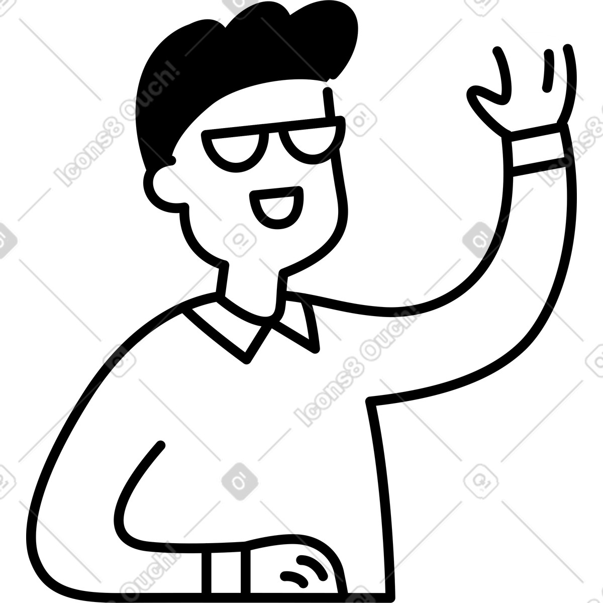 Иллюстрация Character waving hand wearing sunglasses and smiling with raised arm в стиле Notion Line Art — скачать в форматах PNG, SVG