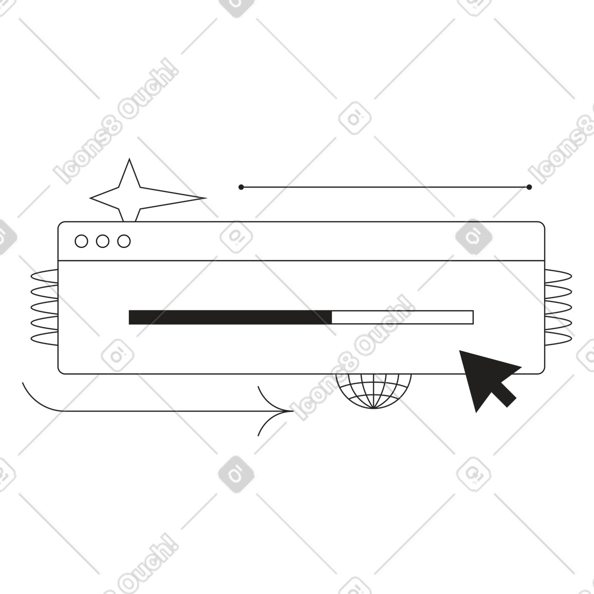 Browser window with loading bar and web elements illustration in Tokyo style download in PNG, SVG