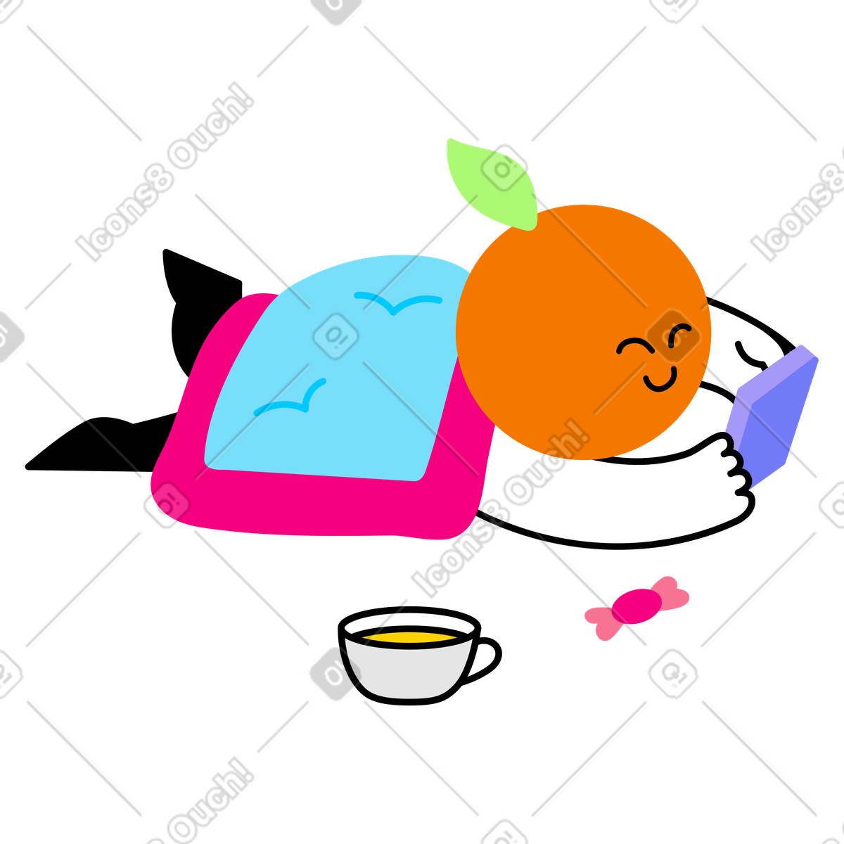 Character with orange head relaxing at home illustration in Giggle style download in PNG, SVG
